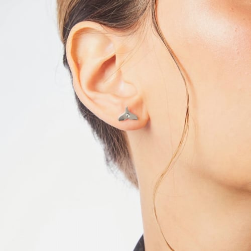 Ocean whale tail crystal earrings in silver