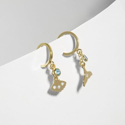Ocean seahorse aquamarine hoop earrings in gold plating