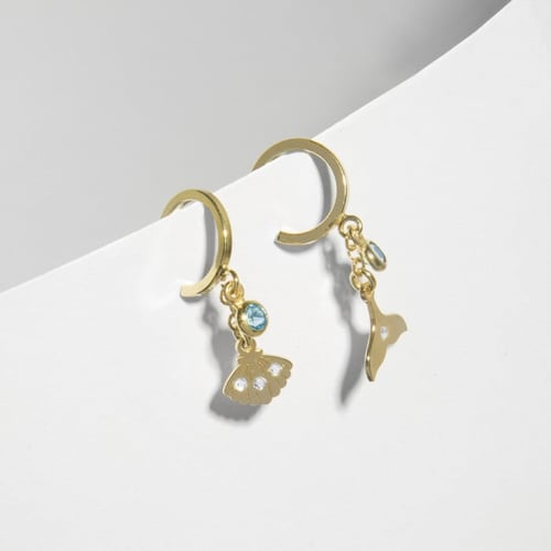 Ocean anchor aquamarine hoop earrings in gold plating