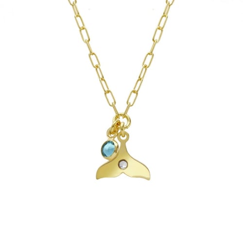 Ocean whale tail aquamarine necklace in gold plating