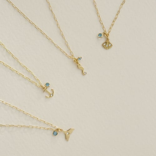 Ocean whale tail aquamarine necklace in gold plating