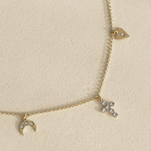 Provenza three motifs crystal necklace in gold plating