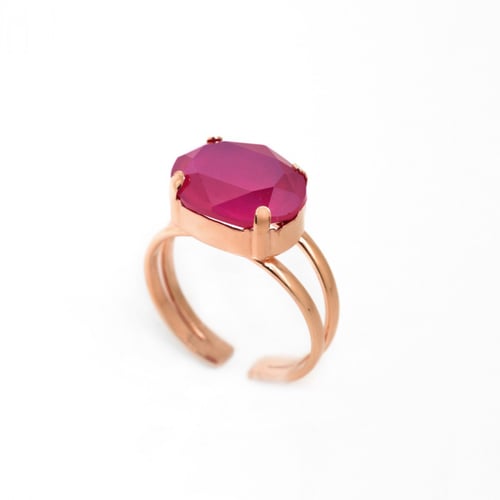 Celina oval peony pink ring in rose gold plating in gold plating