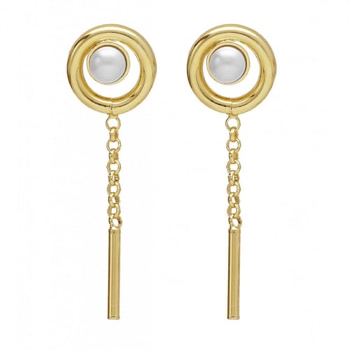 Perlite stick and pearl earrings in gold plating