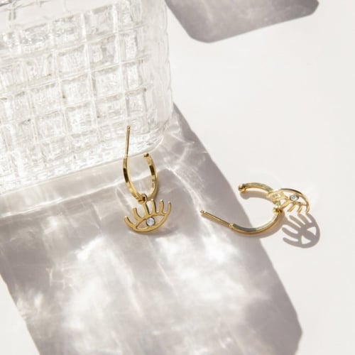 Areca eye crystal hoop earrings in silver