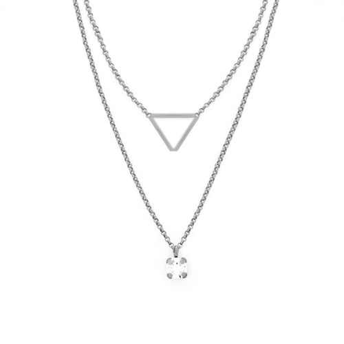 Collar doble triángulo crystal de Layering en plata
