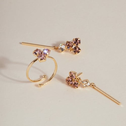 Zahara stick vintage rose earrings in gold plating