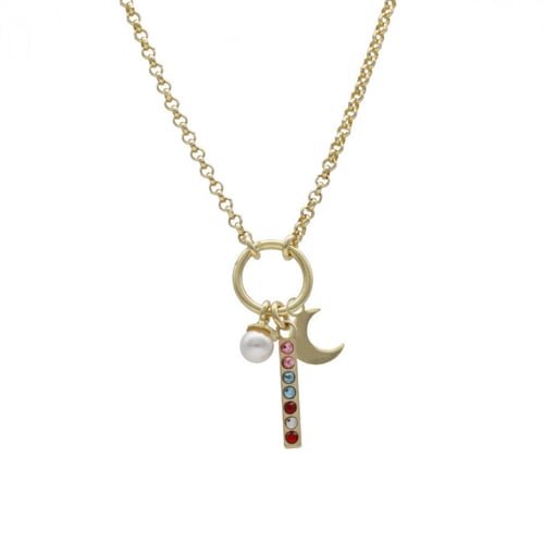 Charming motifs + moon crystal necklace in gold plating