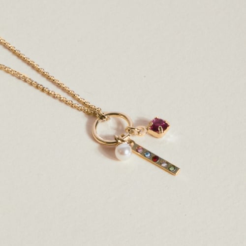 Charming motifs + moon crystal necklace in gold plating