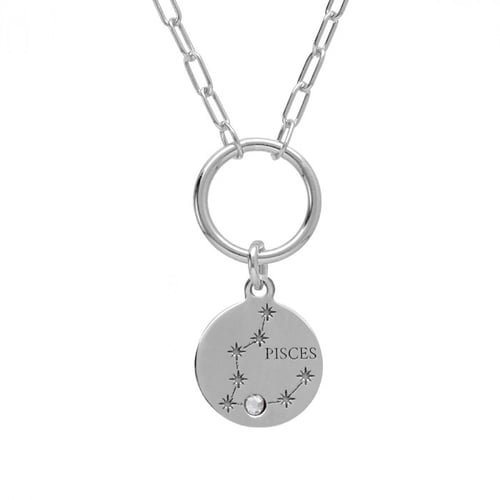 Zodiac pisces crystal necklace in silver
