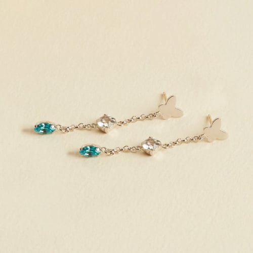 Cynthia Linet chain butterfly aquamarine earrings in silver