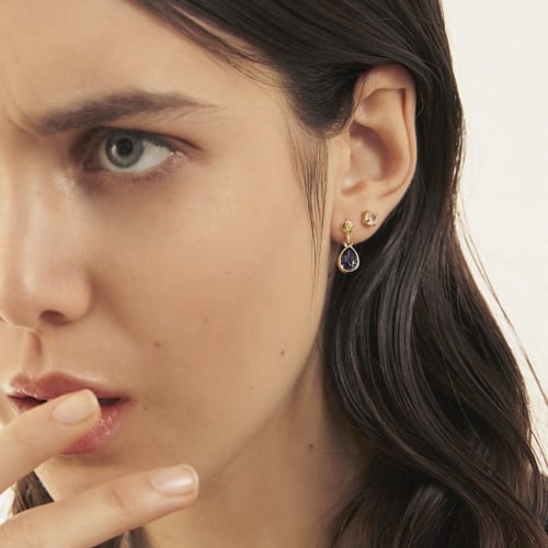 Essential XS tear tanzanite dangle earrings in gold plating