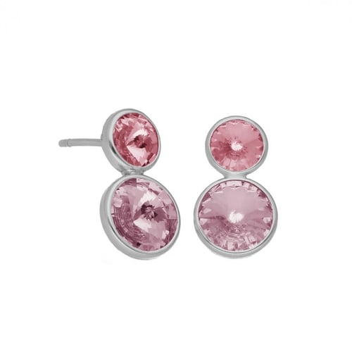 Basic XS double crystal light rose and light amethyst earrings in silver