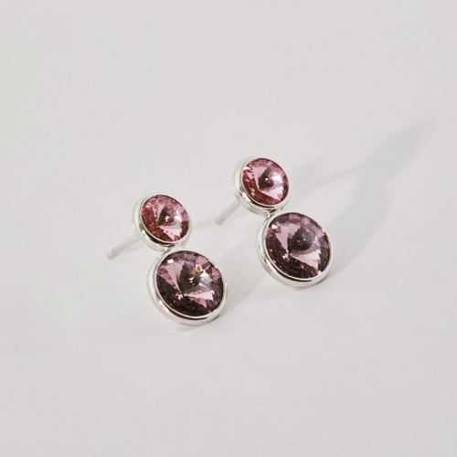 Pendientes pequeños doble rosa elaborados en plata