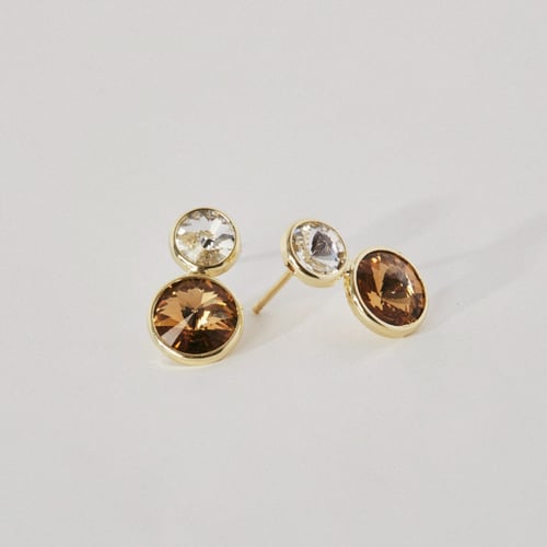 Basic XS double crystal crystal and light topaz earrings in gold plating