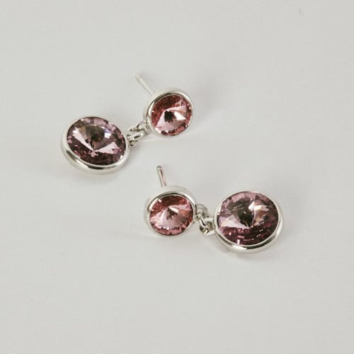 Basic XS double crystal light rose and light amethyst dangle earrings in silver
