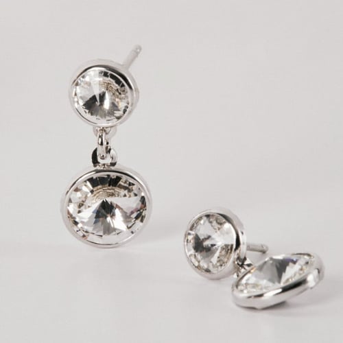 Basic XS double crystal crystal dangle earrings in silver