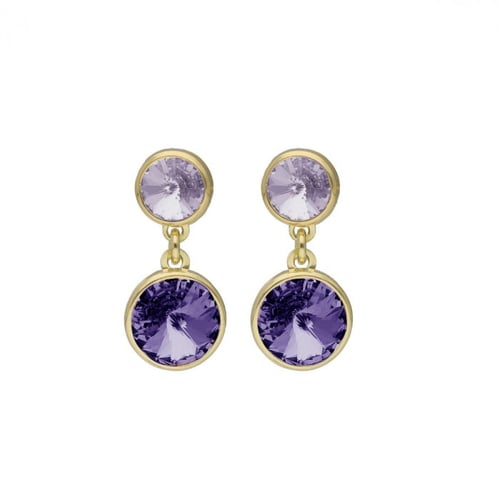 Basic XS double crystal violet and tanzanite dangle earrings in gold plating