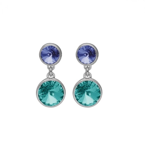 Basic XS double crystal light sapphire and light turquoise dangle earrings in silver