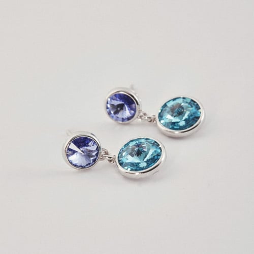 Pendientes cristal doble colgante light sapphire y light turquoise XS de Basic en plata
