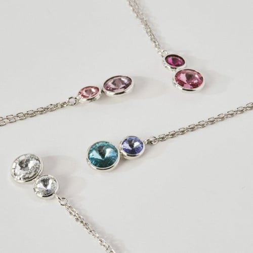 Basic XS double crystal light rose and light amethyst necklace in silver