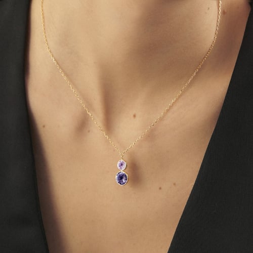 Basic XS double crystal violet and tanzanite necklace in gold plating