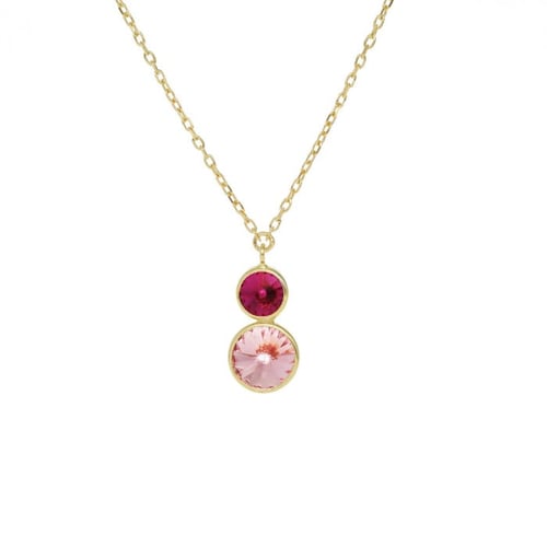 Basic XS double crystal fuchsia and light rose necklace in gold plating