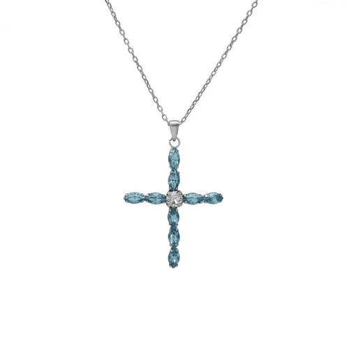 Las Estaciones cross aquamarine necklace in silver.