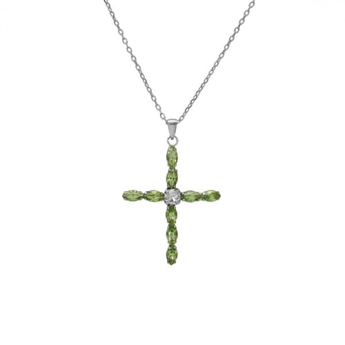 Collar corto cruz verde elaborado en plata