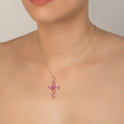 Poetic cross light rose necklace in rose gold plating in gold plating