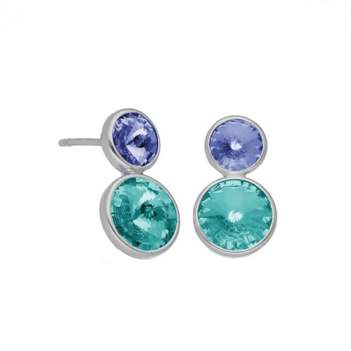 Basic XS double crystal light sapphire and light turquoise earrings in silver
