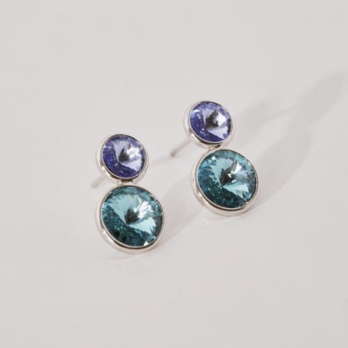 Pendientes cristal doble light sapphire y light turquoise XS de Basic en plata