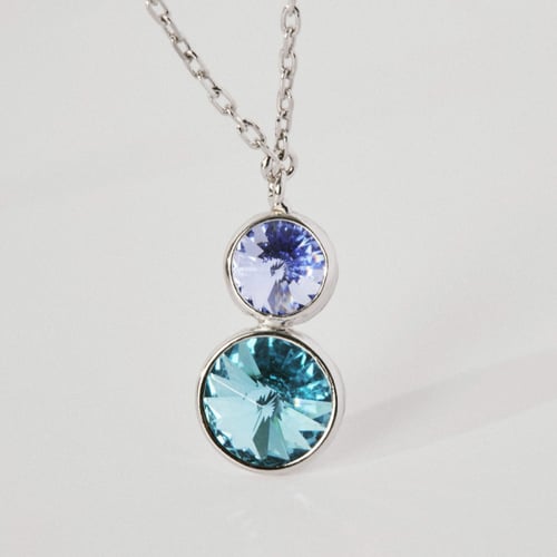 Basic XS double crystal light sapphire and light turquoise necklace in silver