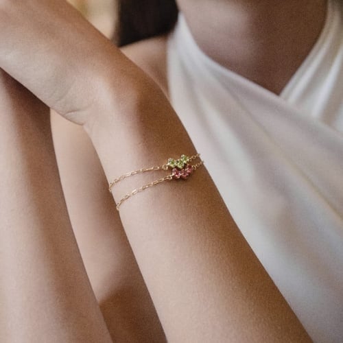 Jade crystals rose bracelet in gold plating