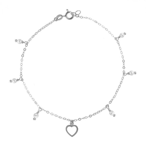 Sterling silver anklet with pearl in heart shape