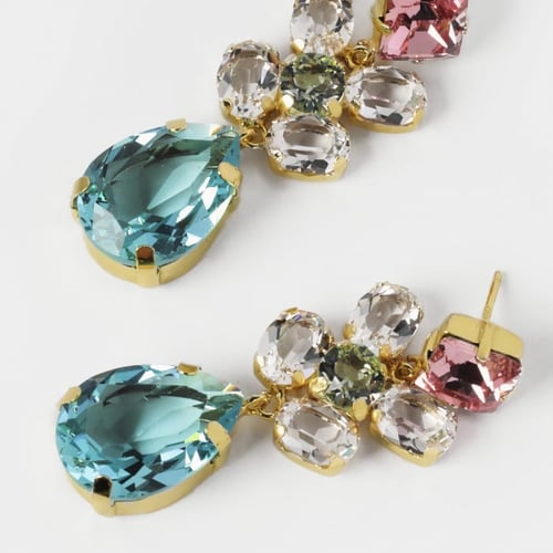 Blooming flower light turquoise earrings in gold plating