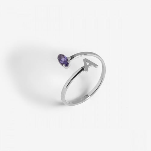 THENAME letter D tanzanite ring in silver