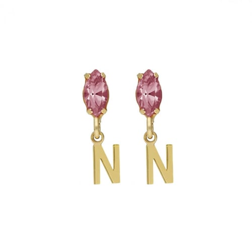 THENAME letter N light rose earrings in gold plating