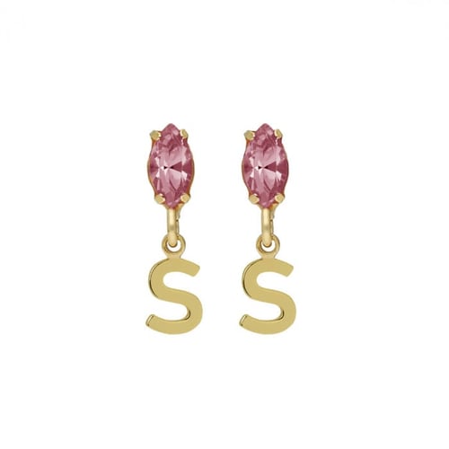 THENAME letter S light rose earrings in gold plating