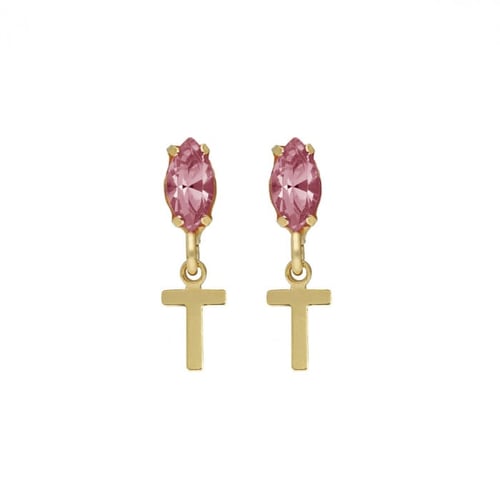 THENAME letter T light rose earrings in gold plating