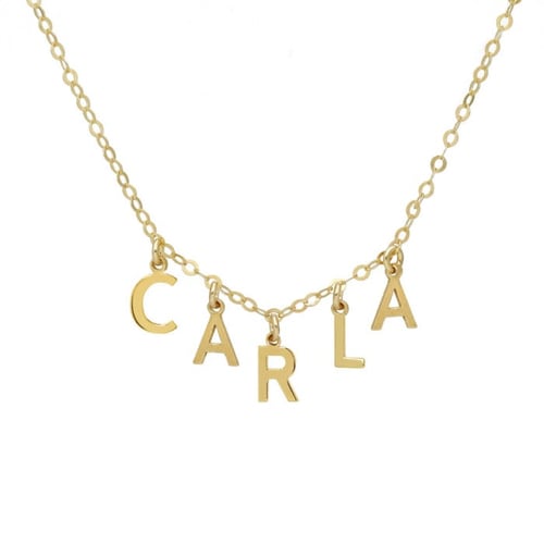 Collar corto personalizable de 5 letras y cristal blanco bañado en oro