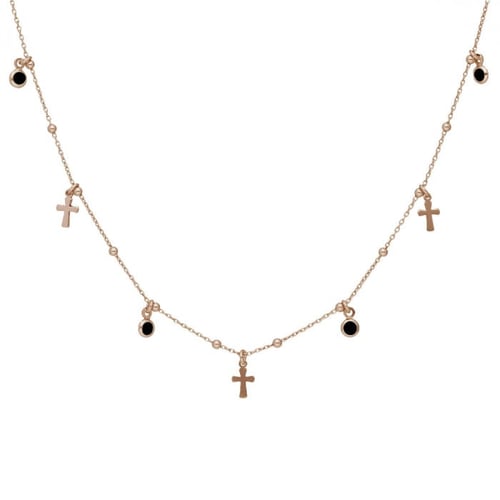 Alea cross jet necklace in rose gold plating
