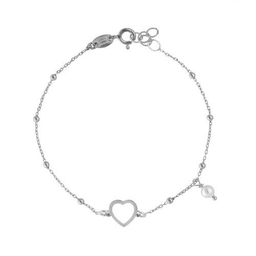 Soulmate heart pearl bracelet in silver