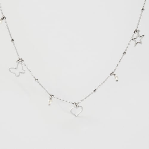 Collar corto motivos color perla elaborado en plata