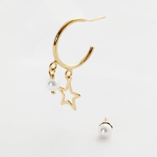 Pendientes aro estrella color perla bañados en oro