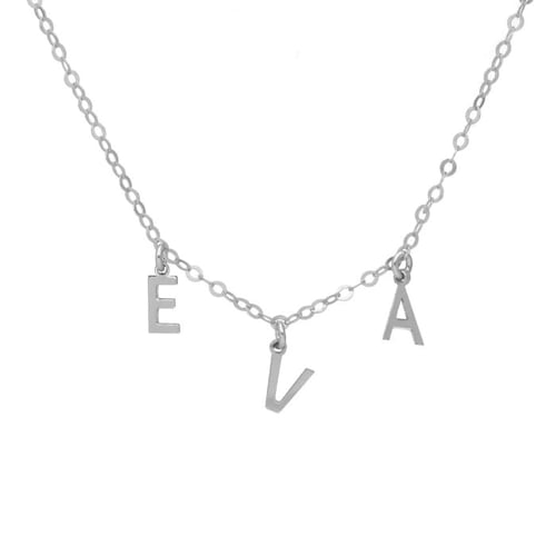 Collar corto personalizable de 3 letras y cristal blanco elaborado en plata