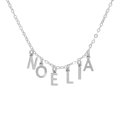 Collar corto personalizable de 6 letras y cristal blanco elaborado en plata