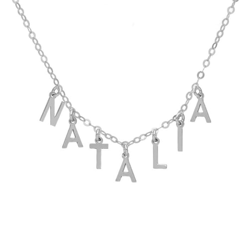 Collar corto personalizable de 7 letras y cristal blanco elaborado en plata
