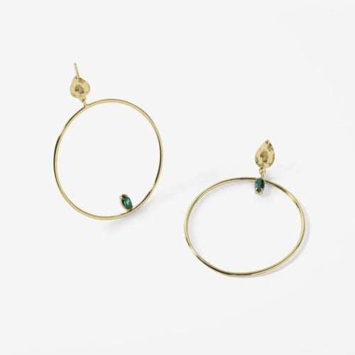 Pendientes círculo emerald de Etnia bañado en oro