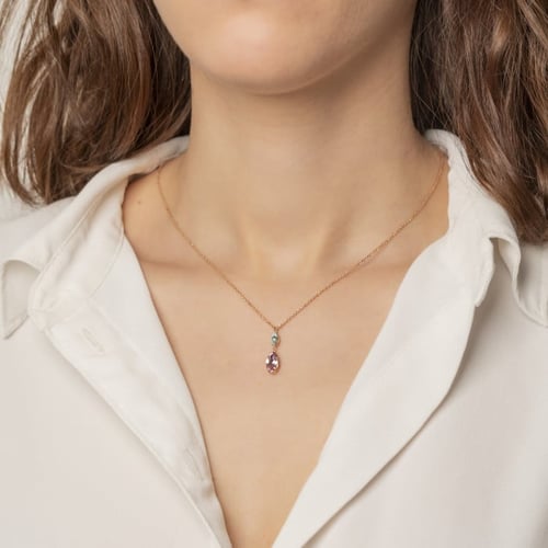 Aqua marquise light amethyst necklace in rose gold plating